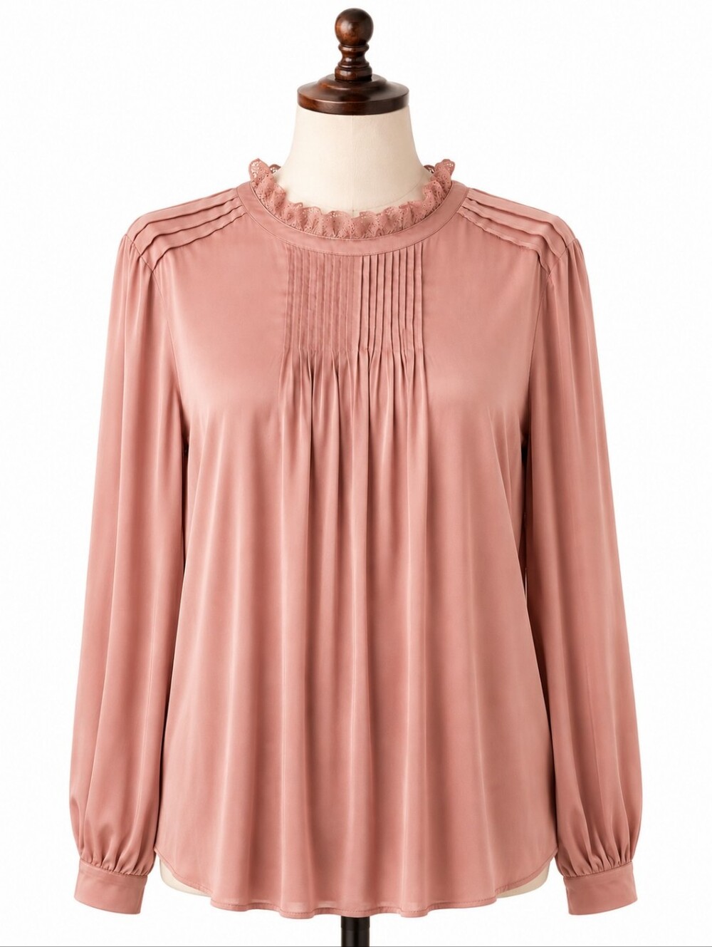 J. Crew NWT Light Coral Satin Pintuck Ruffle Neck Long Sleeve Top Sz M Romantic